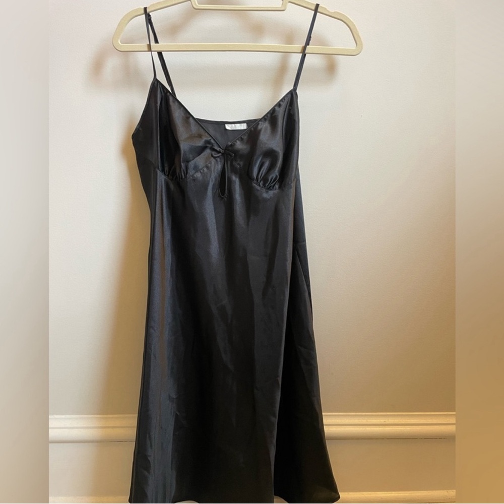 OVS Black Satin Mini Slip Dress Lingerie Little Black Dress Women's M